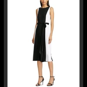 Ralph Lauren Sleeveless Jewel Neck Black & White Midi Dress